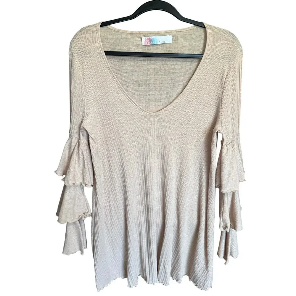 Free people Beach Seashore Ruffle Mini Dress Neutral Tan Size Medium